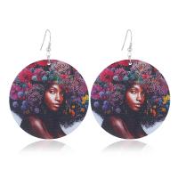 Wood Earring, with Zinc Alloy, for woman, multi-colored 