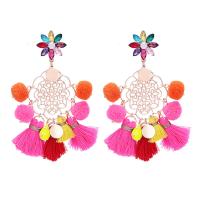 Fashion Tassel Earring, Zinc Alloy, with Cotton & Crystal, for woman, multi-colored, 110mm 