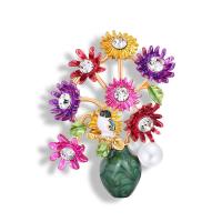 Zinc Alloy Jewelry Brooch, plated, for woman & with rhinestone, multi-colored 