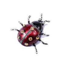 Zinc Alloy Jewelry Brooch, Ladybug, plated, for woman & with rhinestone, red 