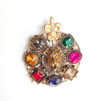 Zinc Alloy Jewelry Brooch, plated, for woman & with rhinestone, multi-colored 