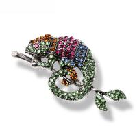 Zinc Alloy Jewelry Brooch, Chameleon, plated, for woman & with rhinestone, green 