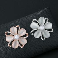 Zinc Alloy Jewelry Brooch, with Rhinestone & Plastic Pearl, Flower, fashion jewelry 