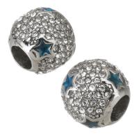 Perles European en acier inoxydable, Acier inoxydable 316, avec strass, Rond, Placage, DIY, plus de couleurs à choisir, 10*9.5*10mm Environ 4.5mm, Vendu par PC