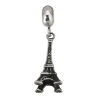 Acero inoxidable colgantes de Europeo, acero inoxidable 316, Torre Eiffel, chapado, Bricolaje, Negro, 4*11*8mm  9.5*21.5*9.5mm, agujero:aproximado 4.5mm, Vendido por UD