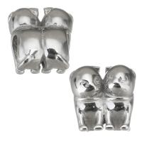 perles de grand trou en inox , acier inoxydable 316L, chien, Placage, DIY, argent, 10.5*1.5*8.5mm Environ 4.5mm, Vendu par PC