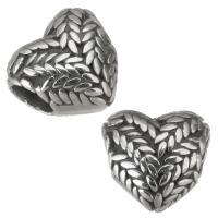 perles de grand trou en inox , acier inoxydable 316L, coeur, Placage, DIY, argent, 11.5*11*9mm Environ 4.5mm, Vendu par PC