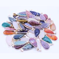 Gemstone Jewelry Pendant, Natural Stone, with Zinc Alloy, Teardrop, for woman, mixed colors 