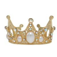 Bridal Tiaras, Zinc Alloy, with Plastic Pearl, Crown, gold color plated, with rhinestone 