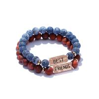 Agate Bracelets, Zinc Alloy, with Agate, 2 pieces & fashion jewelry & Unisex, blue 