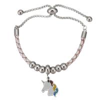 Edelstahl Charm Armband, 316 Edelstahl, mit PU Leder, Einhorn, einstellbar & für Frau & Emaille, 13x16mm,6mm,3mm, Länge:ca. 9 ZollInch, 50SträngeStrang/Tasche, verkauft von Tasche