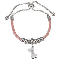 Bracelet en acier inoxydable, Acier inoxydable 316, avec cuir PU, réglable & chaîne de boîte & pour femme & avec strass 6mm,3mm Environ 9 pouce Vendu par sac