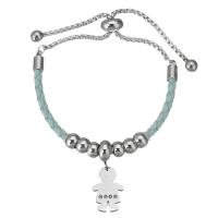 Bracelet en acier inoxydable, Acier inoxydable 316, avec cuir PU, réglable & chaîne de boîte & pour femme & avec strass 6mm,3mm Environ 9 pouce Vendu par sac