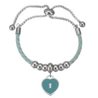 Bracelet en acier inoxydable, Acier inoxydable 316, avec cuir PU, coeur, réglable & chaîne de boîte & pour femme & émail 6mm,3mm Environ 9 pouce Vendu par sac