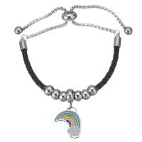 Edelstahl Charm Armband, 316 Edelstahl, mit PU Leder, Regenbogen, einstellbar & Kastenkette & für Frau & Emaille, 15x16mm,6mm,3mm, Länge:ca. 9 ZollInch, 50SträngeStrang/Tasche, verkauft von Tasche