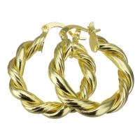 Brass Hoop Earring, Donut, gold color plated, for woman 