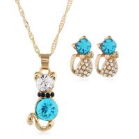 Fashion Zinc Alloy Jewelry Sets, Stud Earring & necklace, with Crystal, plated, fashion jewelry & for woman .7 Inch 