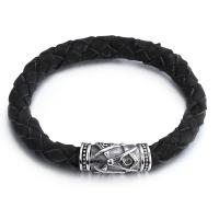 Men Bracelet, Titanium Steel, with Faux Leather, plated, for man, black, 8mm Approx 8.66 Inch 