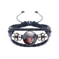 Fashion Time Gem Bracelet Bangle, Zinc Alloy, with PU Leather, fashion jewelry 