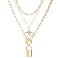 Collar Multi de la capa, aleación de zinc, con 1.97inch extender cadena, Cierradura, chapado en color dorado, Joyería & para mujer & con diamantes de imitación, 47mm, longitud:21.46 Inch, Vendido por Sarta