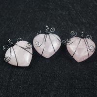 Natural Quartz Pendants, Rose Quartz, with Zinc Alloy, Heart, polished, DIY, pink 