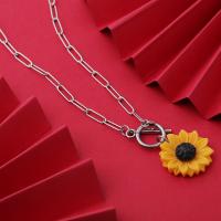 Stainless Steel Sweater Chain Necklace, with Resin, Flower, plated, fashion jewelry, multi-colored 