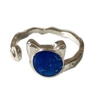 alliage de zinc Cuff Bague, Placage de couleur argentée, pour femme & émail, bleu, protéger l'environnement, sans nickel, plomb et cadmium, 10mm, Diamètre inté Environ 17mm, Vendu par PC