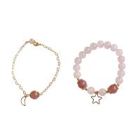 Quarz Armbänder, Zinklegierung, mit Strawberry Quartz, goldfarben plattiert, verschiedene Stile für Wahl & für Frau, keine, verkauft von Strang