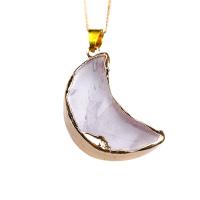 Natural Quartz Pendants, Rose Quartz, with Zinc Alloy, Moon, gold color plated, DIY pink 