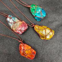 Natural Quartz Pendants, with Wax Cord, irregular, plated, DIY 20-40mm 