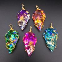 Natural Quartz Pendants, with Brass, polished, DIY 22-25x7-9x48-52mm 