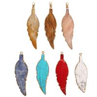 Gemstone Pendantifs en laiton, Pierre naturelle, avec laiton, forme d'aile, dorure, DIY & différents matériaux pour le choix, plus de couleurs à choisir Vendu par PC