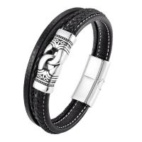 316L Stainless Steel Bracelet, with Leather, plated & for man 