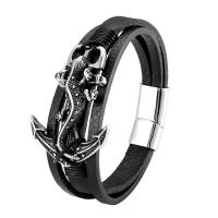 316L Stainless Steel Bracelet, with Leather, plated & for man 