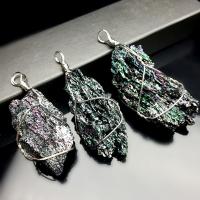 Natural Quartz Pendants, Coal Quartz Stone, with Zinc Alloy, irregular, multi-colored, 15-20x30-40mm 