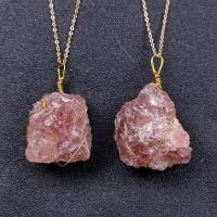 Natural Quartz Pendants, Strawberry Quartz, with Zinc Alloy, irregular, random style, pink, 30-50mm 