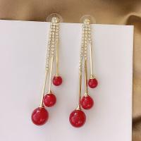 Moda flecos pendientes, aleación de zinc, Joyería & con diamantes de imitación, Rojo, Vendido por Par