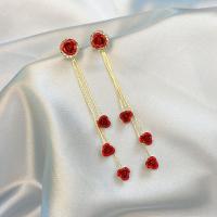 Moda flecos pendientes, aleación de zinc, Joyería & con diamantes de imitación, Rojo, Vendido por Par