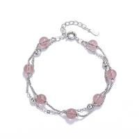 Brass Bracelets, with Strawberry Quartz, plated, fashion jewelry & micro pave cubic zirconia, silver color Approx 18 cm 