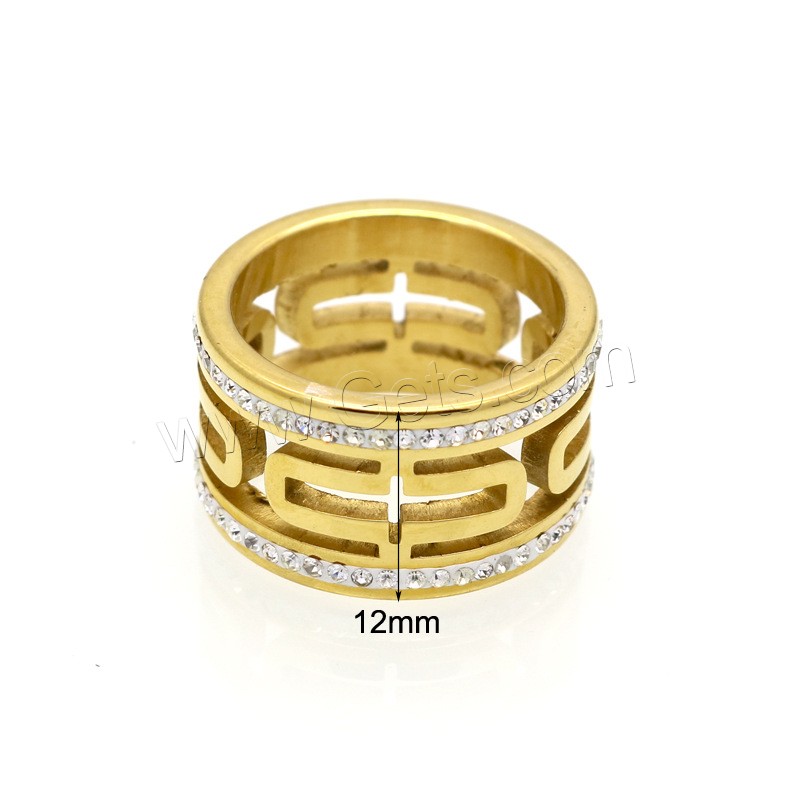 Strass Edelstahl Fingerring, plattiert, unisex & verschiedene Größen vorhanden & mit Strass & hohl, keine, 12mm, Größe:6-9, verkauft von PC