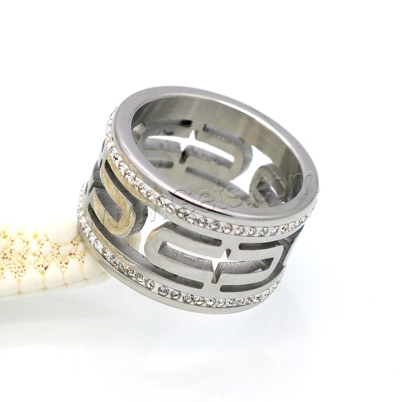 Strass Edelstahl Fingerring, plattiert, unisex & verschiedene Größen vorhanden & mit Strass & hohl, keine, 12mm, Größe:6-9, verkauft von PC