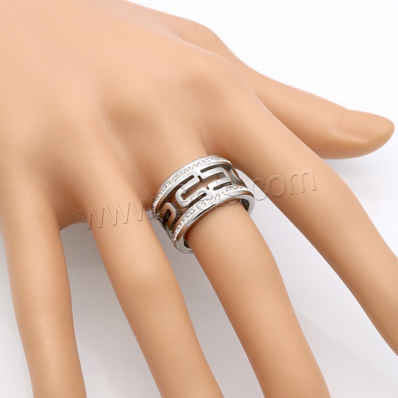 Strass Edelstahl Fingerring, plattiert, unisex & verschiedene Größen vorhanden & mit Strass & hohl, keine, 12mm, Größe:6-9, verkauft von PC