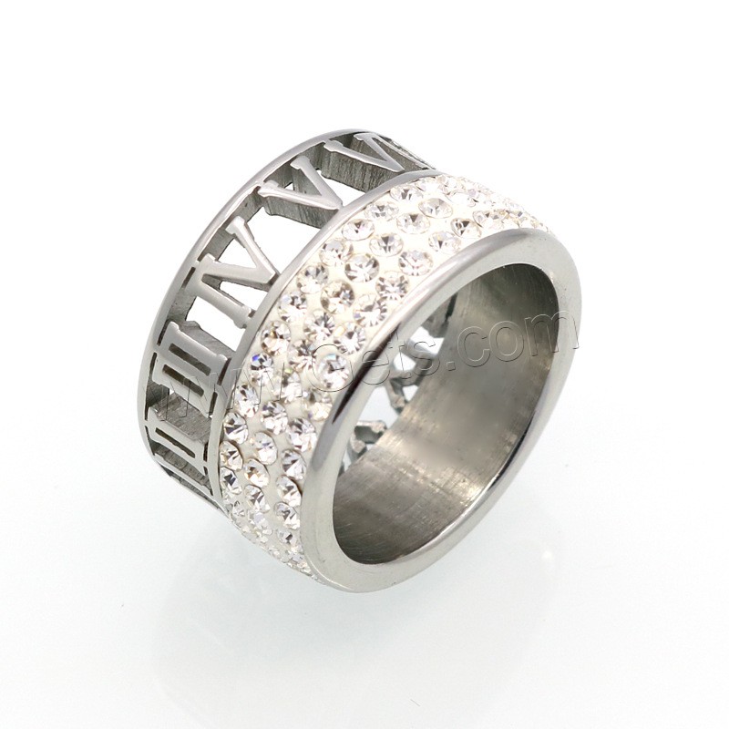 Strass Edelstahl Fingerring, mit Ton, plattiert, mit römischen Zahl & verschiedene Größen vorhanden & für Frau & hohl, keine, 12mm, Größe:6-9, verkauft von PC