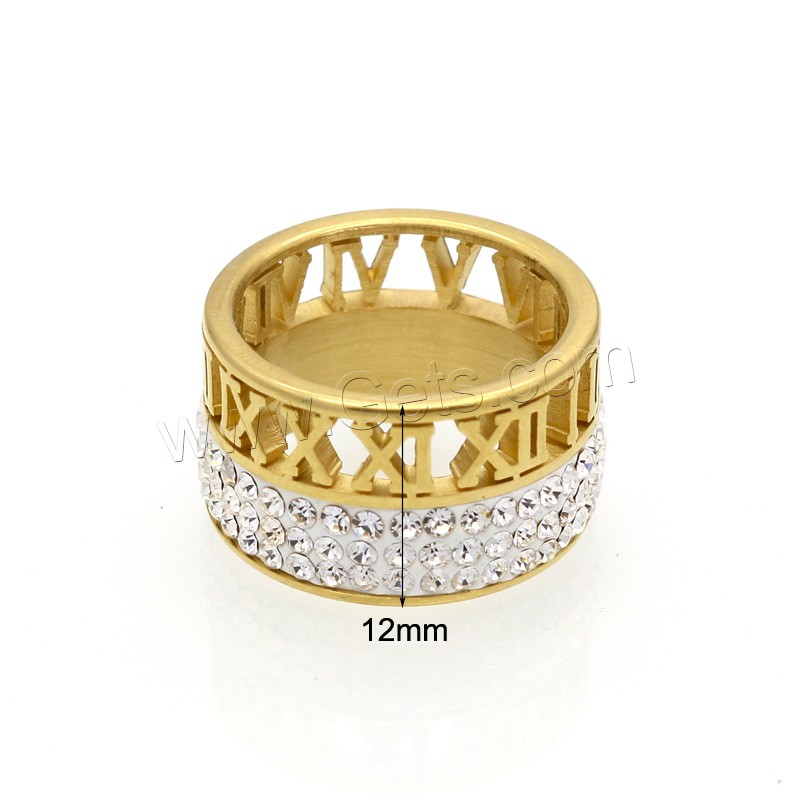 Strass Edelstahl Fingerring, mit Ton, plattiert, mit römischen Zahl & verschiedene Größen vorhanden & für Frau & hohl, keine, 12mm, Größe:6-9, verkauft von PC