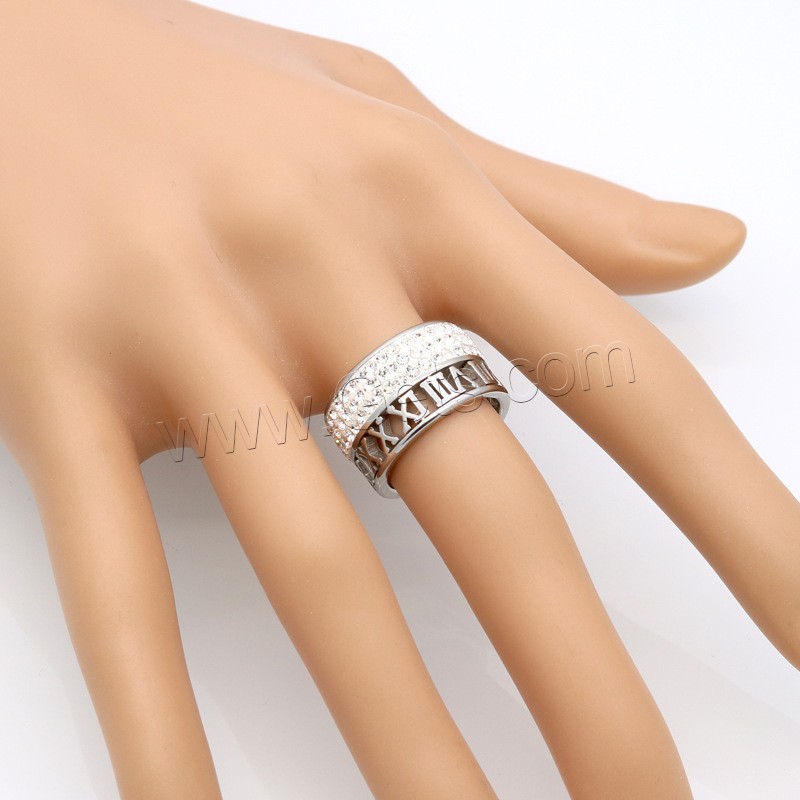 Strass Edelstahl Fingerring, mit Ton, plattiert, mit römischen Zahl & verschiedene Größen vorhanden & für Frau & hohl, keine, 12mm, Größe:6-9, verkauft von PC