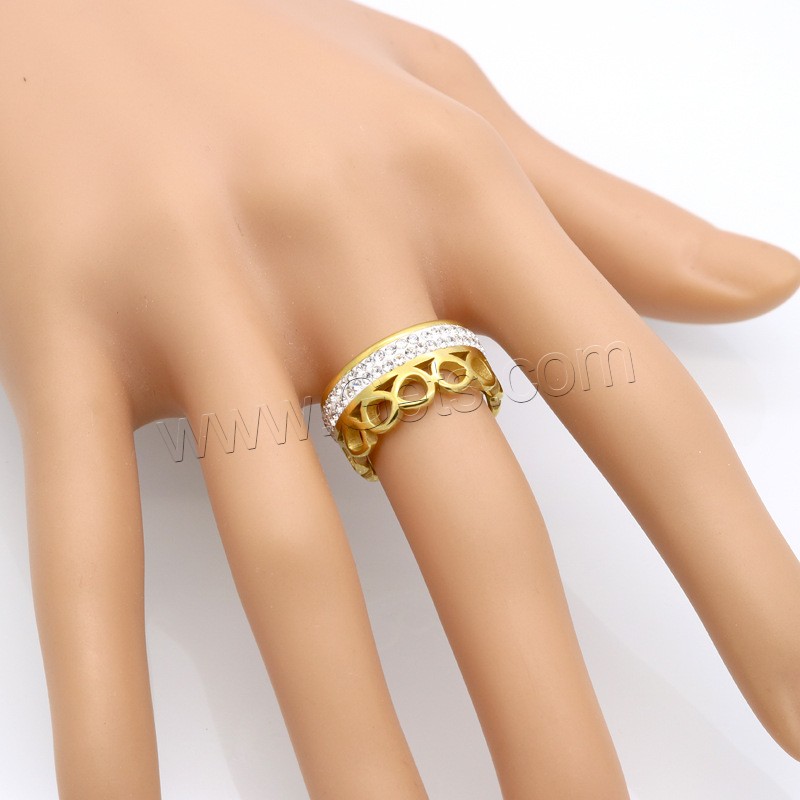 Strass Edelstahl Fingerring, mit Ton, Nummer 8, plattiert, verschiedene Größen vorhanden & für Frau & hohl, keine, 10mm, Größe:6-9, verkauft von PC