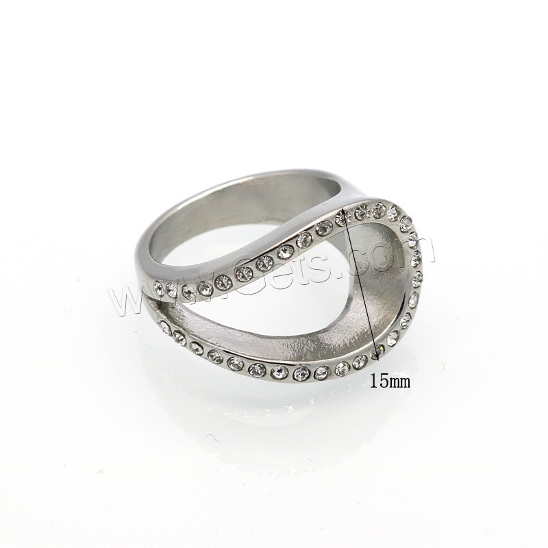 Strass Edelstahl Fingerring, Geometrisches Muster, plattiert, verschiedene Größen vorhanden & für Frau & mit Strass, keine, 15mm, Größe:6-9, verkauft von PC