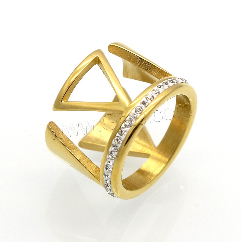 Strass Edelstahl Fingerring, Geometrisches Muster, plattiert, verschiedene Größen vorhanden & für Frau & mit Strass, keine, 14mm, Größe:6-9, verkauft von PC