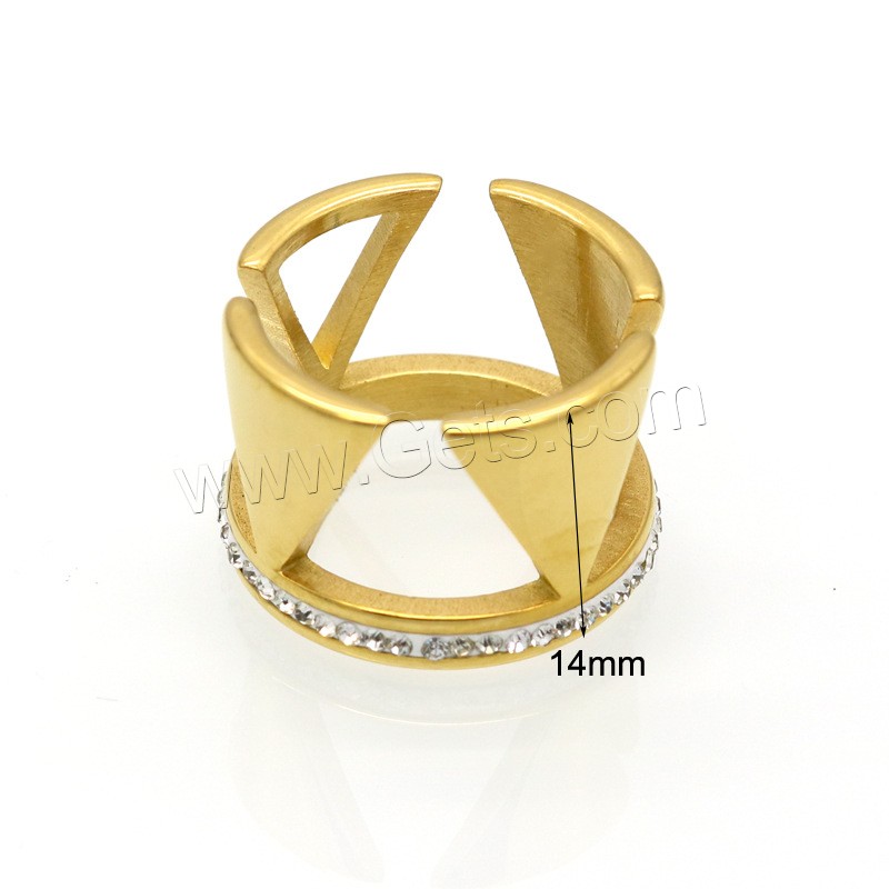 Strass Edelstahl Fingerring, Geometrisches Muster, plattiert, verschiedene Größen vorhanden & für Frau & mit Strass, keine, 14mm, Größe:6-9, verkauft von PC