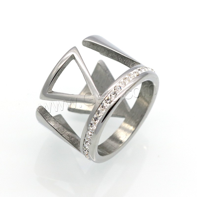 Strass Edelstahl Fingerring, Geometrisches Muster, plattiert, verschiedene Größen vorhanden & für Frau & mit Strass, keine, 14mm, Größe:6-9, verkauft von PC